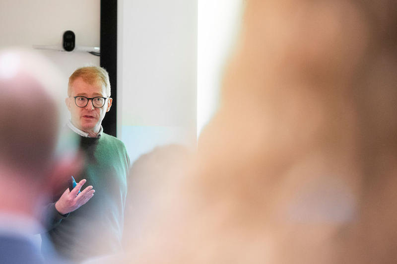 Professor Matt Higgins giving the keynote lecture, titled 'The application of nanoscience to malaria vaccine design', at the 5th birthday symposium held by Oxford's Kavli Institute for Nanoscience Discovery.