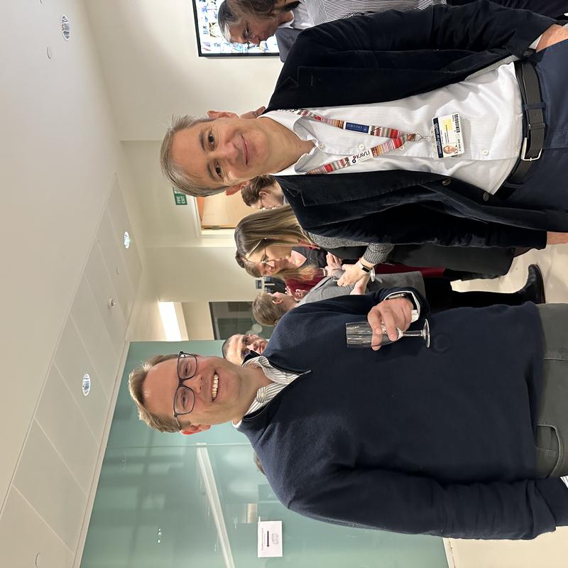 A photo of Professors Justin Benesch and George Tofaris during the drinks reception